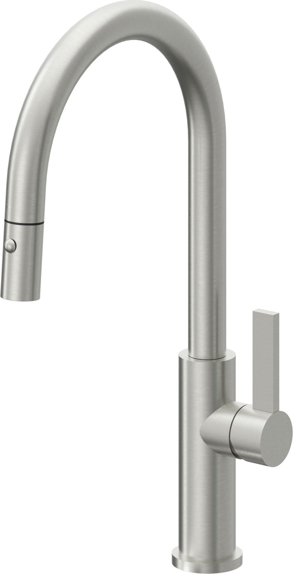 California Faucets Corsano Llave de Cocina Extraible Contemporanea con Rociador de Boton - Pico Alto en Arco - Cromo Satinado