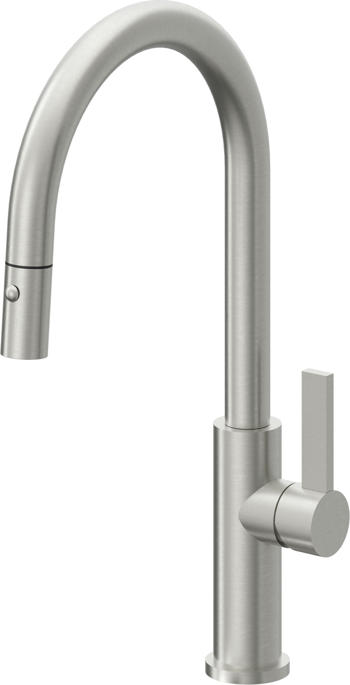 California Faucets Corsano Llave de Cocina Extraible Contemporanea con Rociador de Boton - Pico Alto en Arco - Cromo Satinado