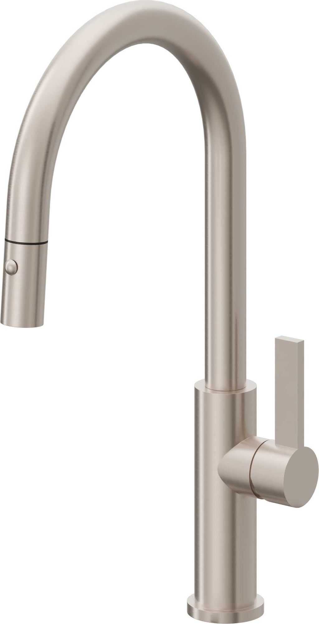 California Faucets Corsano Llave de Cocina Extraible Contemporanea con Rociador de Boton - Pico Alto en Arco - Níquel Satinado