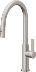 California Faucets Corsano Llave de Cocina Extraible Contemporanea con Rociador de Boton - Pico Alto en Arco - Acero Inoxidable Ultra