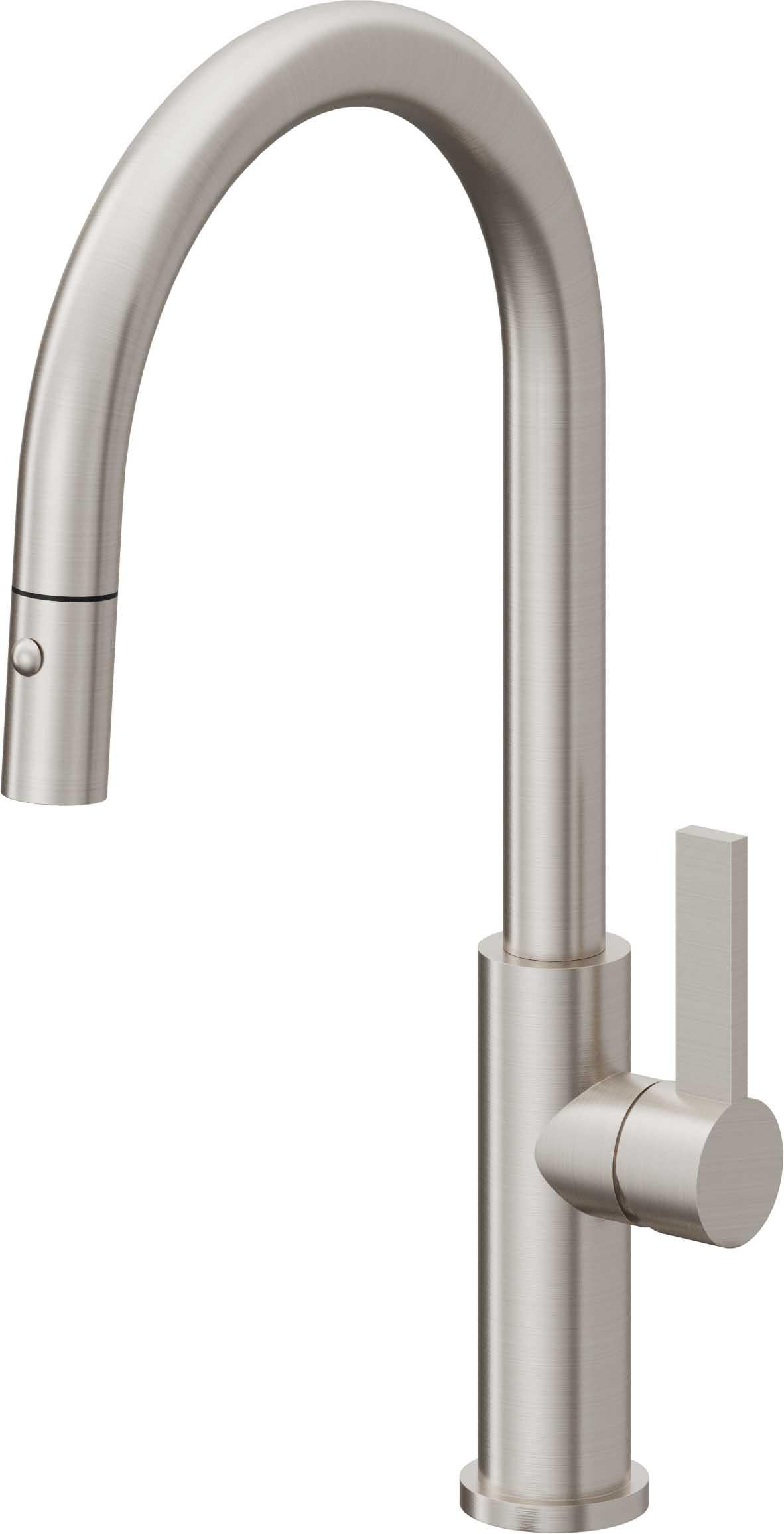 California Faucets Corsano Llave de Cocina Extraible Contemporanea con Rociador de Boton - Pico Alto en Arco - Acero Inoxidable Ultra