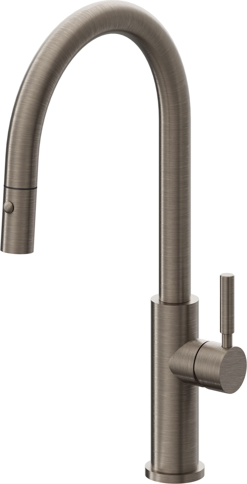 California Faucets Corsano Llave de Cocina Extraible Contemporanea con Rociador de Boton - Pico Alto en Arco - Níquel Antiguo Mate
