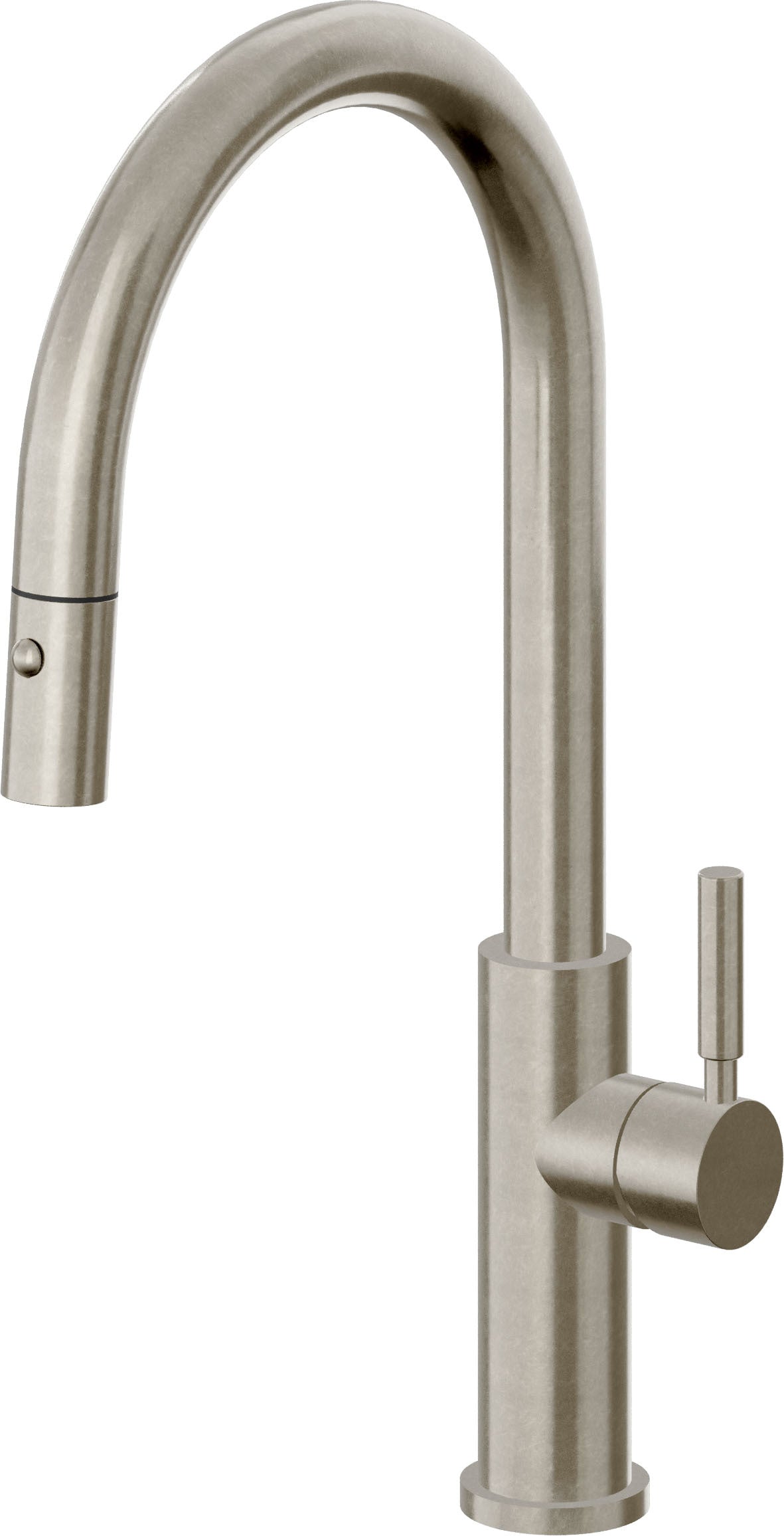 California Faucets Corsano Llave de Cocina Extraible Contemporanea con Rociador de Boton - Pico Alto en Arco - Níquel Bruñido