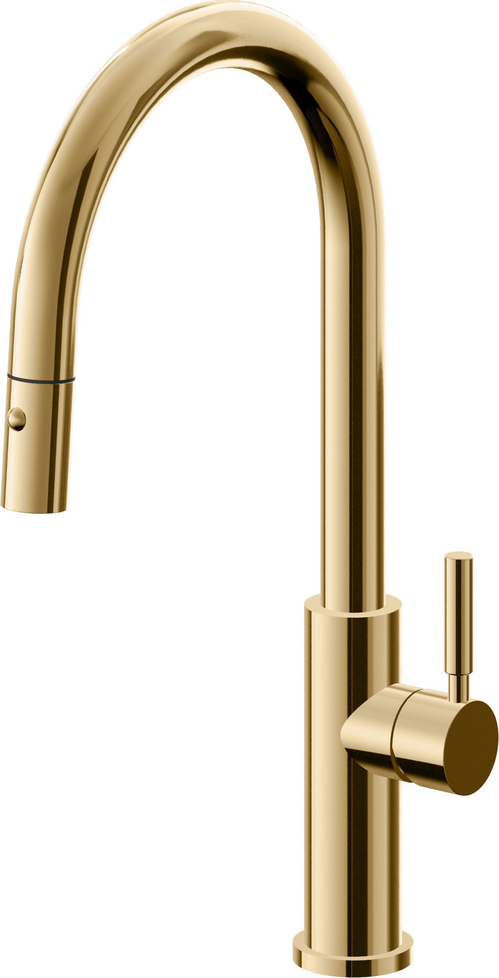California Faucets Corsano Llave de Cocina Extraible Contemporanea con Rociador de Boton - Pico Alto en Arco - Oro Francés