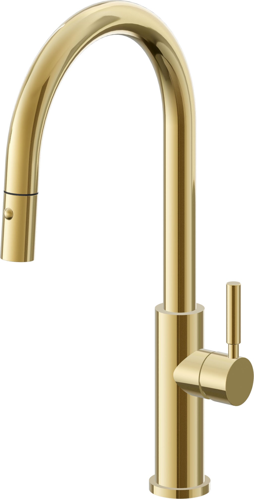 California Faucets Corsano Llave de Cocina Extraible Contemporanea con Rociador de Boton - Pico Alto en Arco - Oro Pulido de por Vida