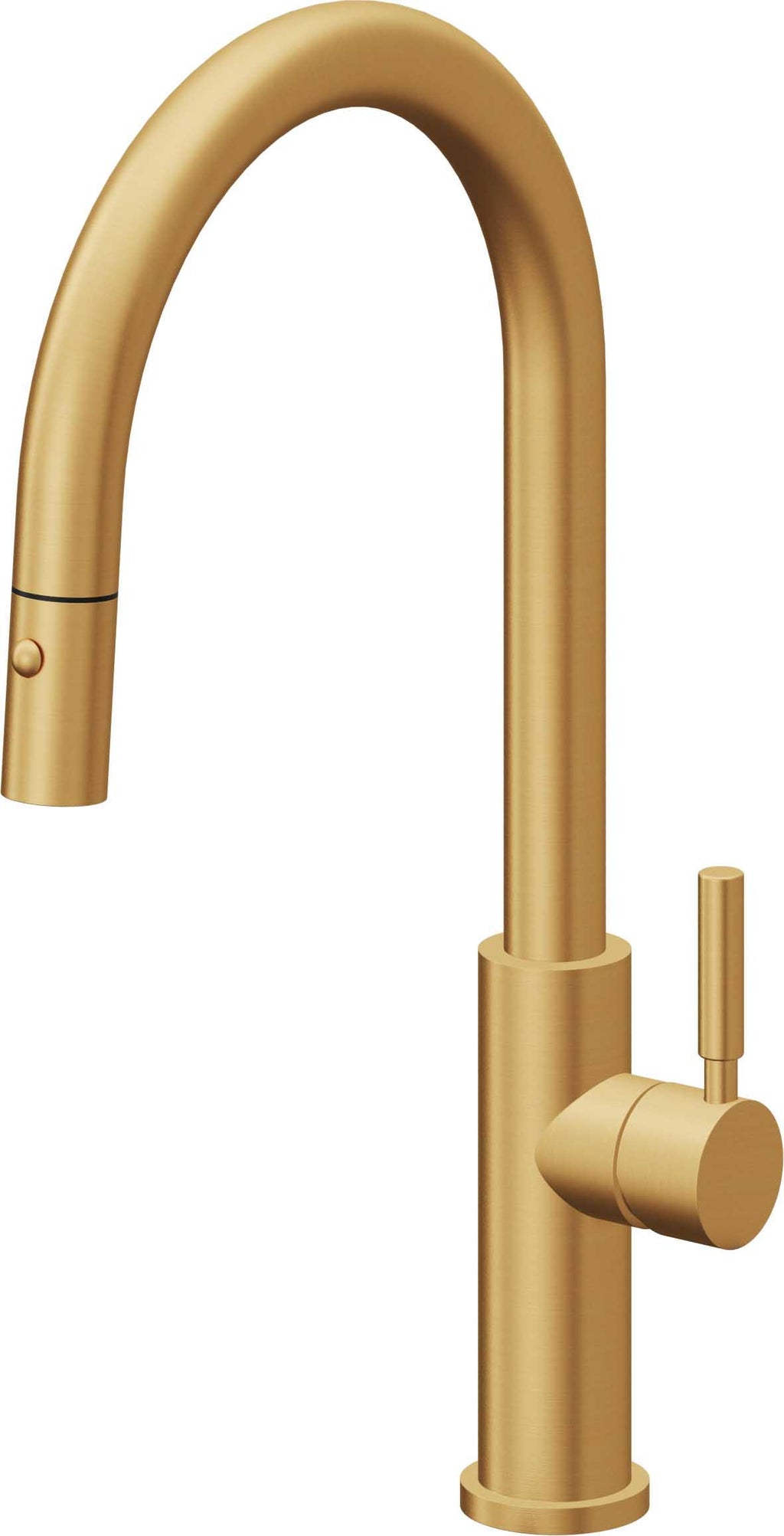 California Faucets Corsano Llave de Cocina Extraible Contemporanea con Rociador de Boton - Pico Alto en Arco - Oro Satinado de por Vida