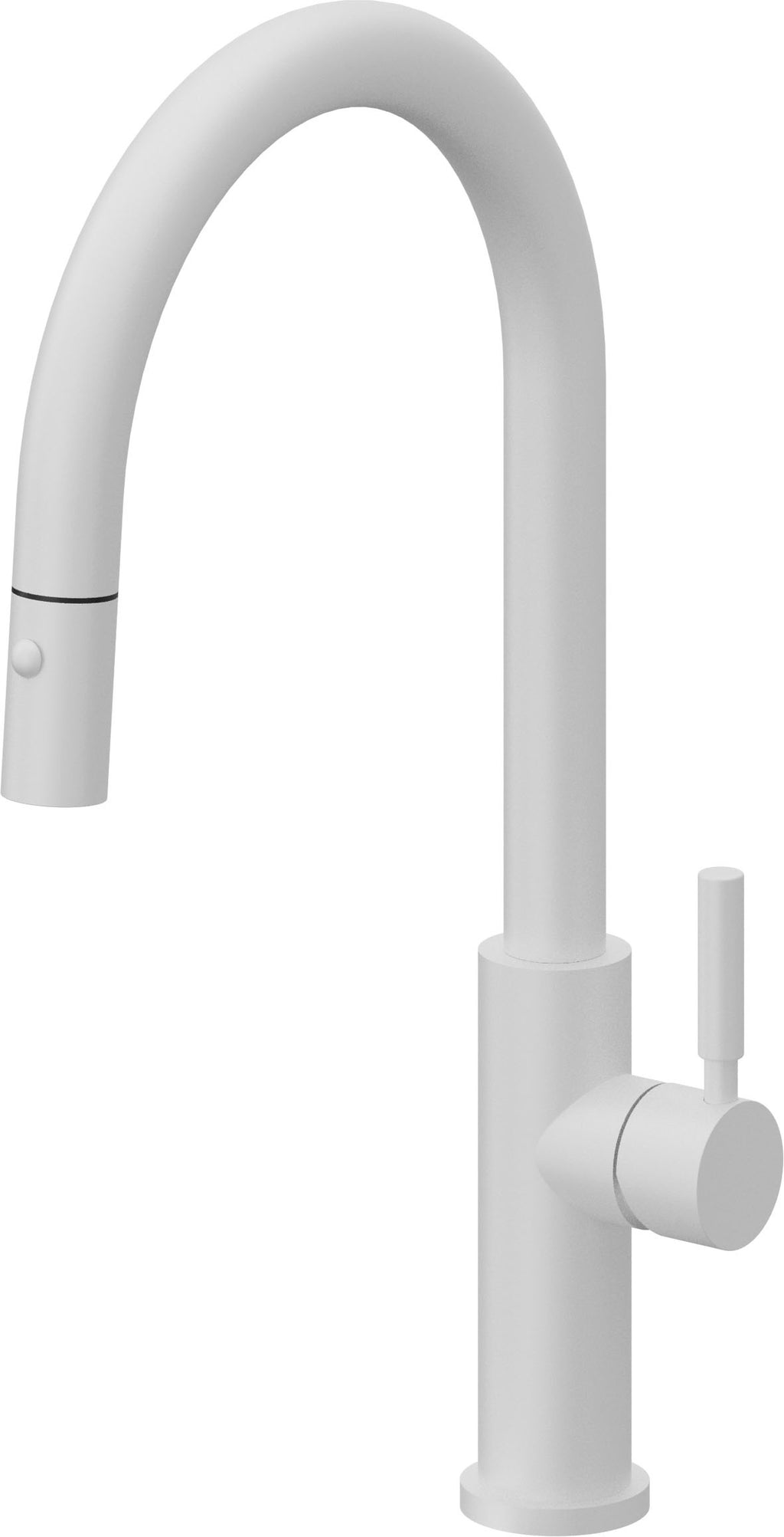 California Faucets Corsano Llave de Cocina Extraible Contemporanea con Rociador de Boton - Pico Alto en Arco - Blanco Mate
