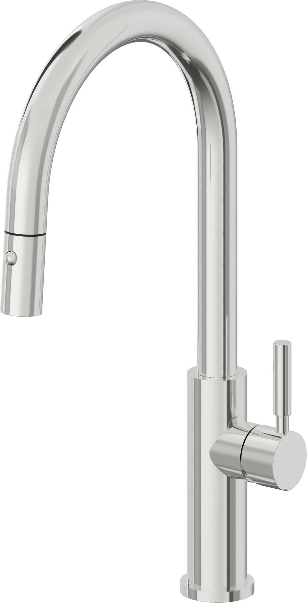 California Faucets Corsano Llave de Cocina Extraible Contemporanea con Rociador de Boton - Pico Alto en Arco - Cromo Pulido
