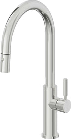 California Faucets Corsano Llave de Cocina Extraible Contemporanea con Rociador de Boton - Pico Alto en Arco - Cromo Pulido