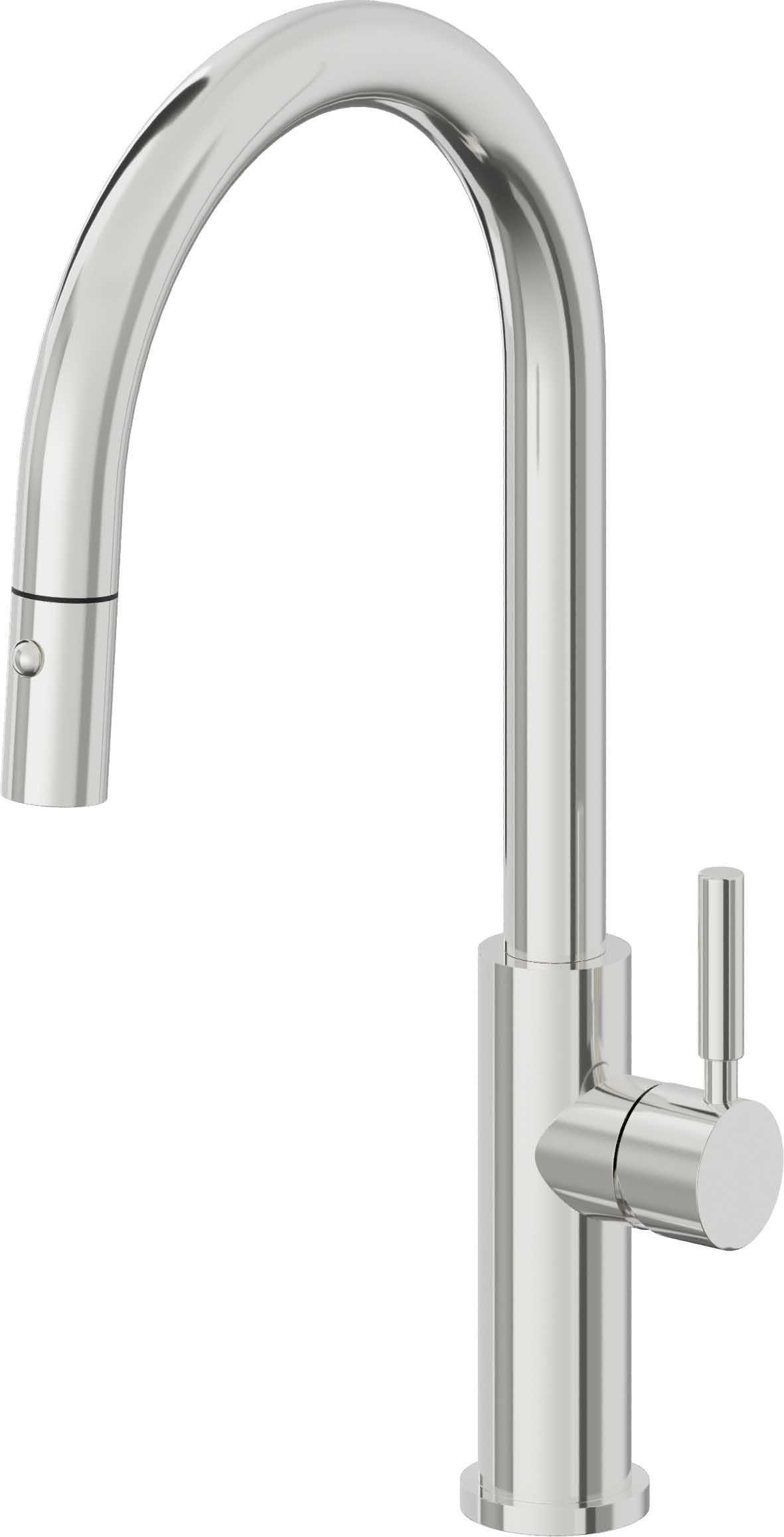 California Faucets Corsano Llave de Cocina Extraible Contemporanea con Rociador de Boton - Pico Alto en Arco - Cromo Pulido