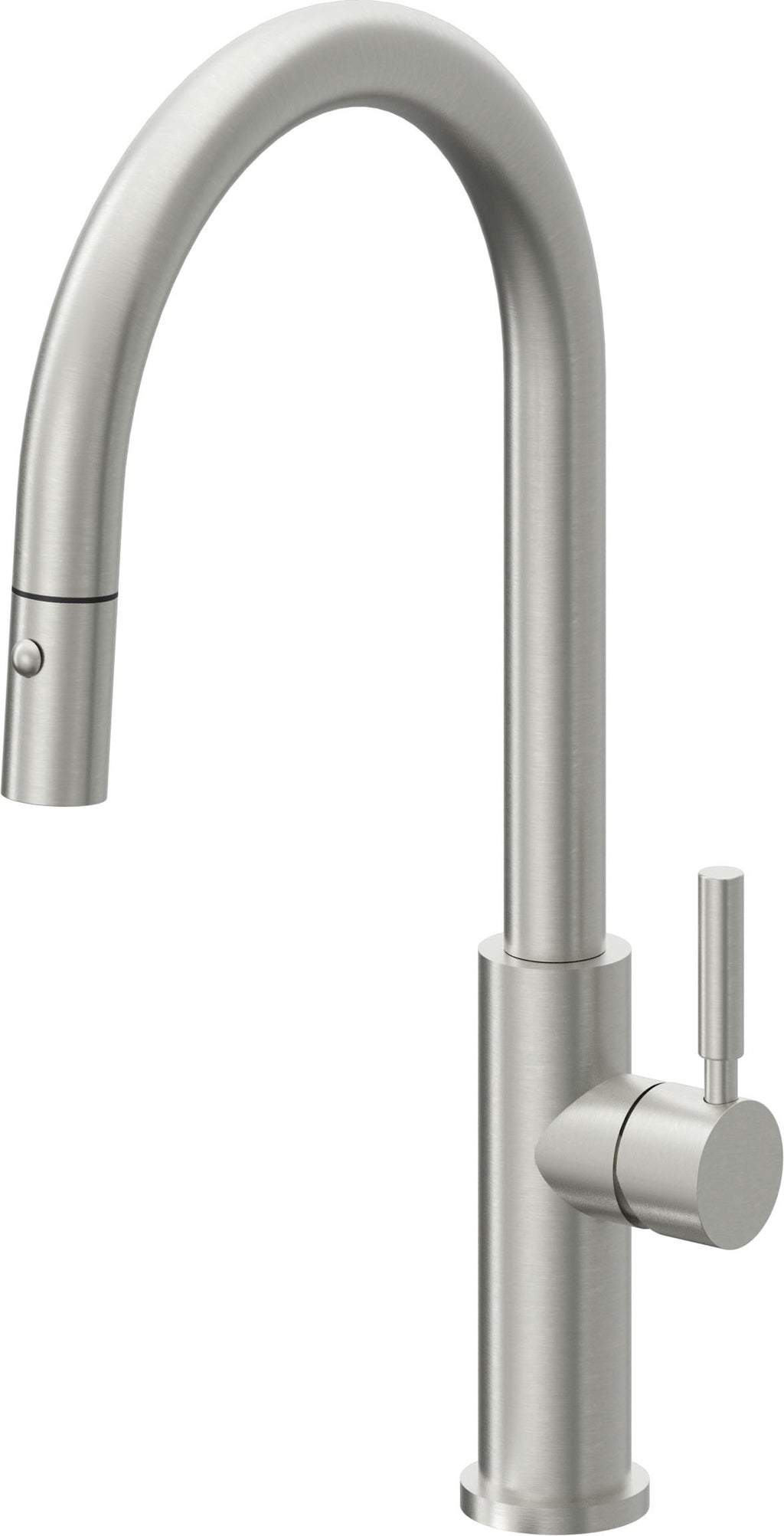 California Faucets Corsano Llave de Cocina Extraible Contemporanea con Rociador de Boton - Pico Alto en Arco - Cromo Satinado