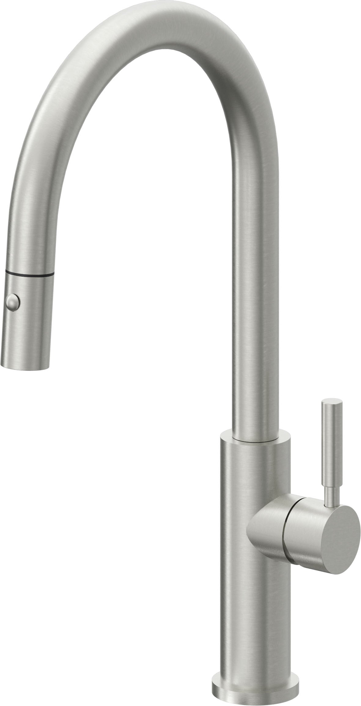California Faucets Corsano Llave de Cocina Extraible Contemporanea con Rociador de Boton - Pico Alto en Arco - Cromo Satinado