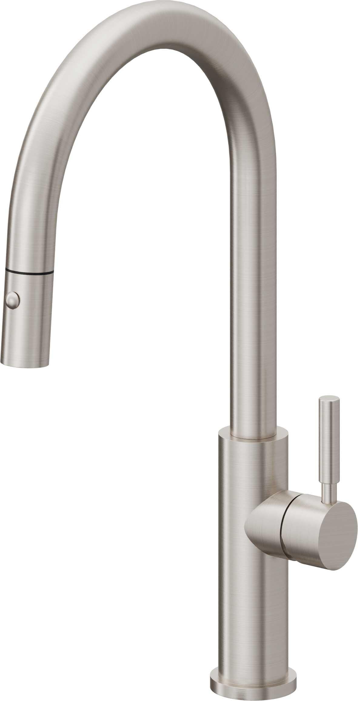 California Faucets Corsano Llave de Cocina Extraible Contemporanea con Rociador de Boton - Pico Alto en Arco - Acero Inoxidable Ultra