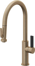 California Faucets Corsano Llave de Cocina Extraible Contemporanea con Rociador de Apretar - Pico Alto en Arco - Latón Antiguo Mate