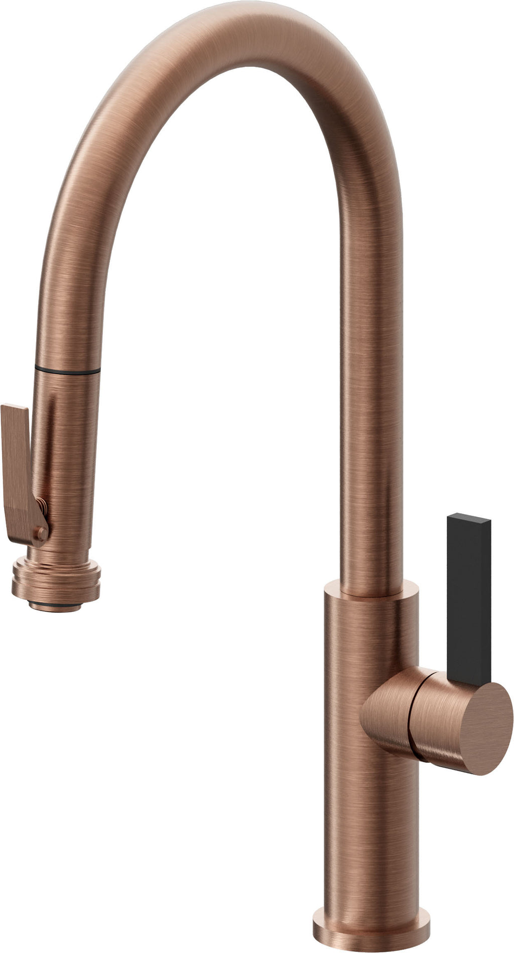 California Faucets Corsano Llave de Cocina Extraible Contemporanea con Rociador de Apretar - Pico Alto en Arco - Cobre Antiguo Mate