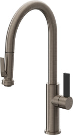 California Faucets Corsano Llave de Cocina Extraible Contemporanea con Rociador de Apretar - Pico Alto en Arco - Níquel Antiguo Mate