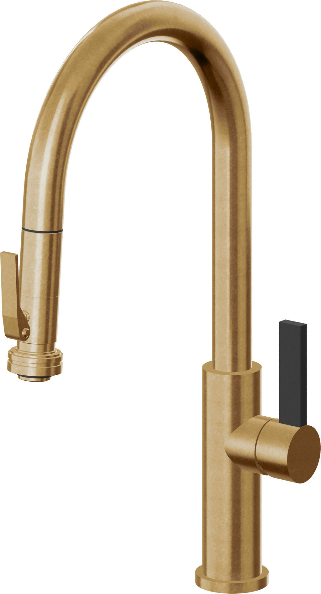 California Faucets Corsano Llave de Cocina Extraible Contemporanea con Rociador de Apretar - Pico Alto en Arco - Latón Bruñido