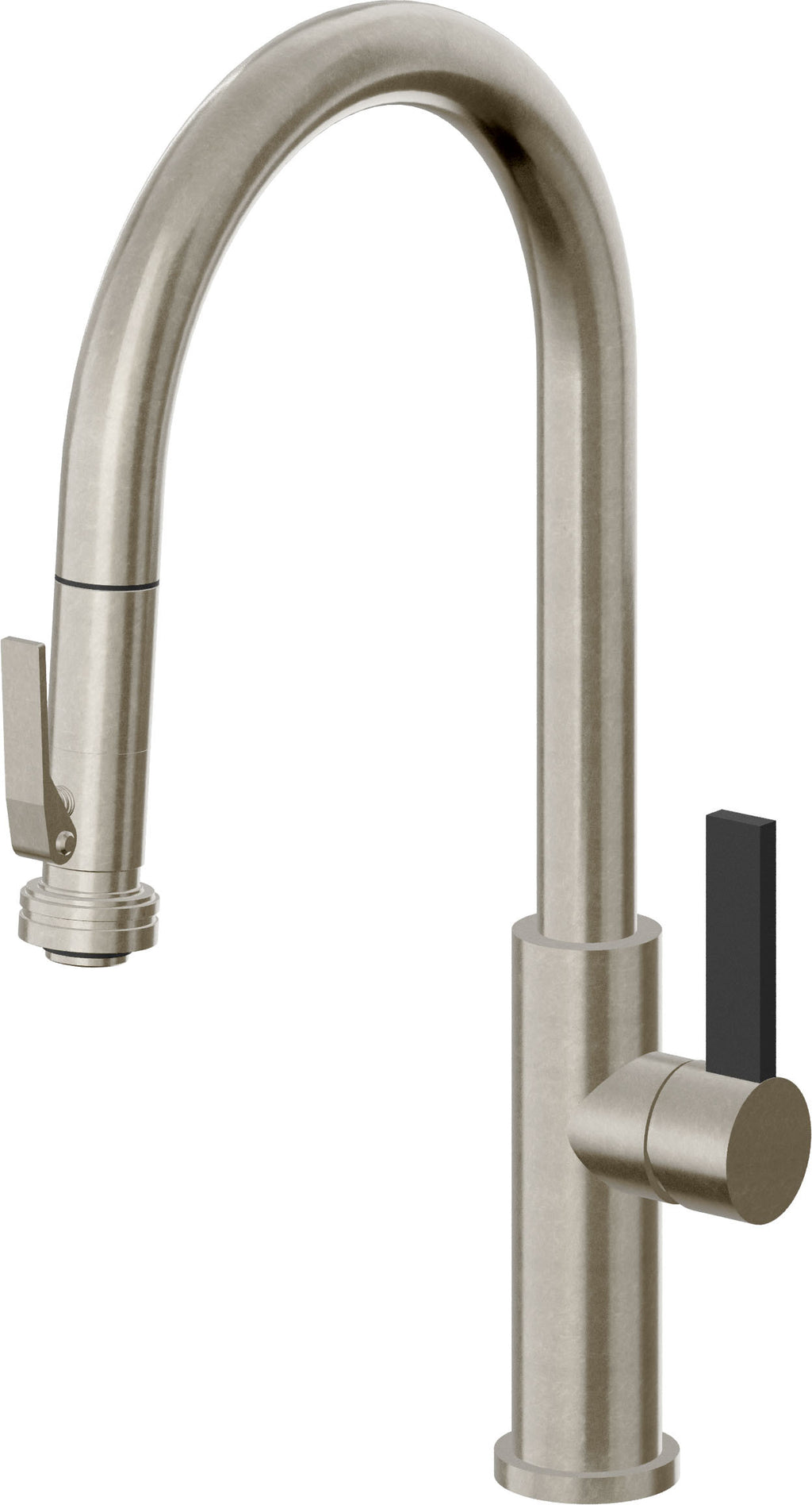 California Faucets Corsano Llave de Cocina Extraible Contemporanea con Rociador de Apretar - Pico Alto en Arco - Níquel Bruñido