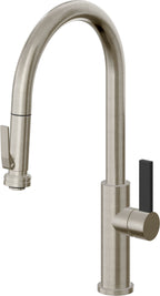 California Faucets Corsano Llave de Cocina Extraible Contemporanea con Rociador de Apretar - Pico Alto en Arco - Níquel Bruñido