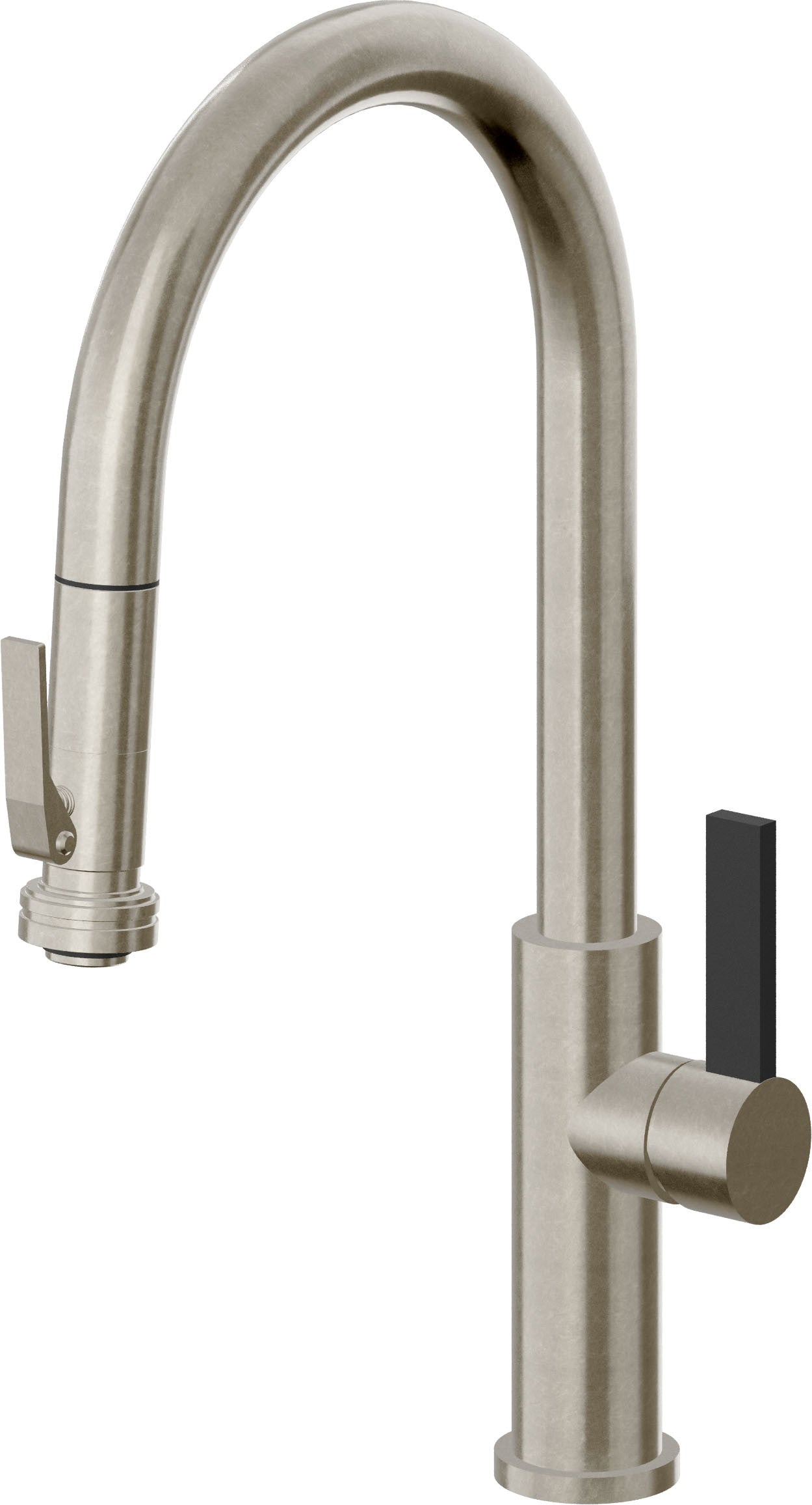 California Faucets Corsano Llave de Cocina Extraible Contemporanea con Rociador de Apretar - Pico Alto en Arco - Níquel Bruñido