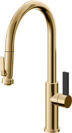 California Faucets Corsano Llave de Cocina Extraible Contemporanea con Rociador de Apretar - Pico Alto en Arco - Oro Francés