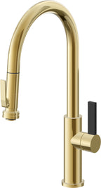 California Faucets Corsano Llave de Cocina Extraible Contemporanea con Rociador de Apretar - Pico Alto en Arco - Oro Pulido de por Vida