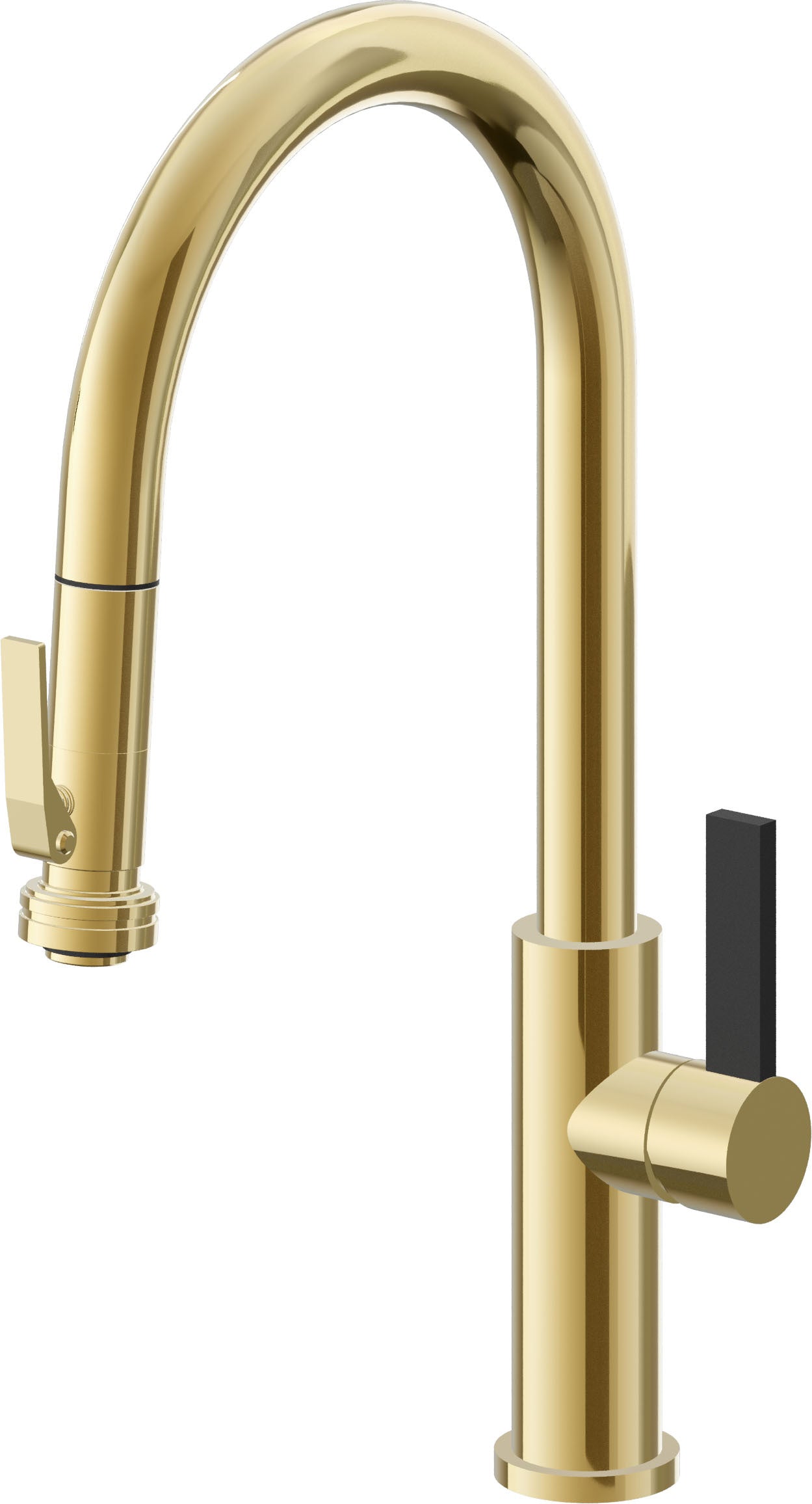 California Faucets Corsano Llave de Cocina Extraible Contemporanea con Rociador de Apretar - Pico Alto en Arco - Oro Pulido de por Vida