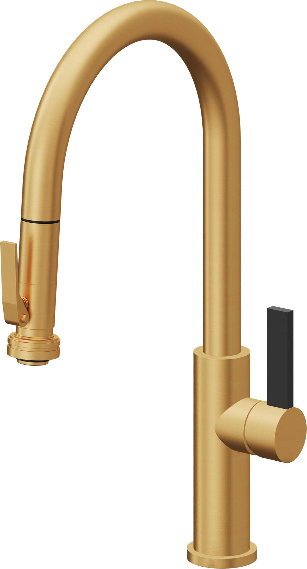 California Faucets Corsano Llave de Cocina Extraible Contemporanea con Rociador de Apretar - Pico Alto en Arco - Oro Satinado de por Vida