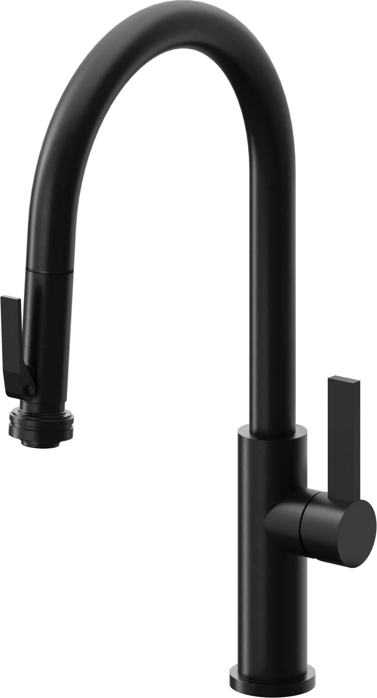 California Faucets Corsano Llave de Cocina Extraible Contemporanea con Rociador de Apretar - Pico Alto en Arco - Negro Mate