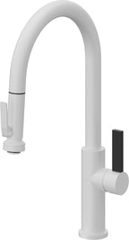 California Faucets Corsano Llave de Cocina Extraible Contemporanea con Rociador de Apretar - Pico Alto en Arco - Blanco Mate