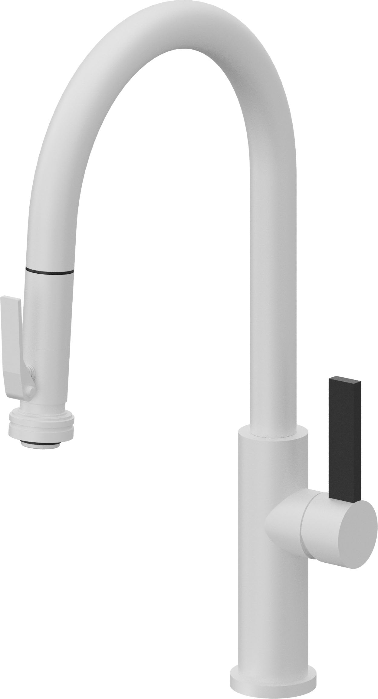California Faucets Corsano Llave de Cocina Extraible Contemporanea con Rociador de Apretar - Pico Alto en Arco - Blanco Mate