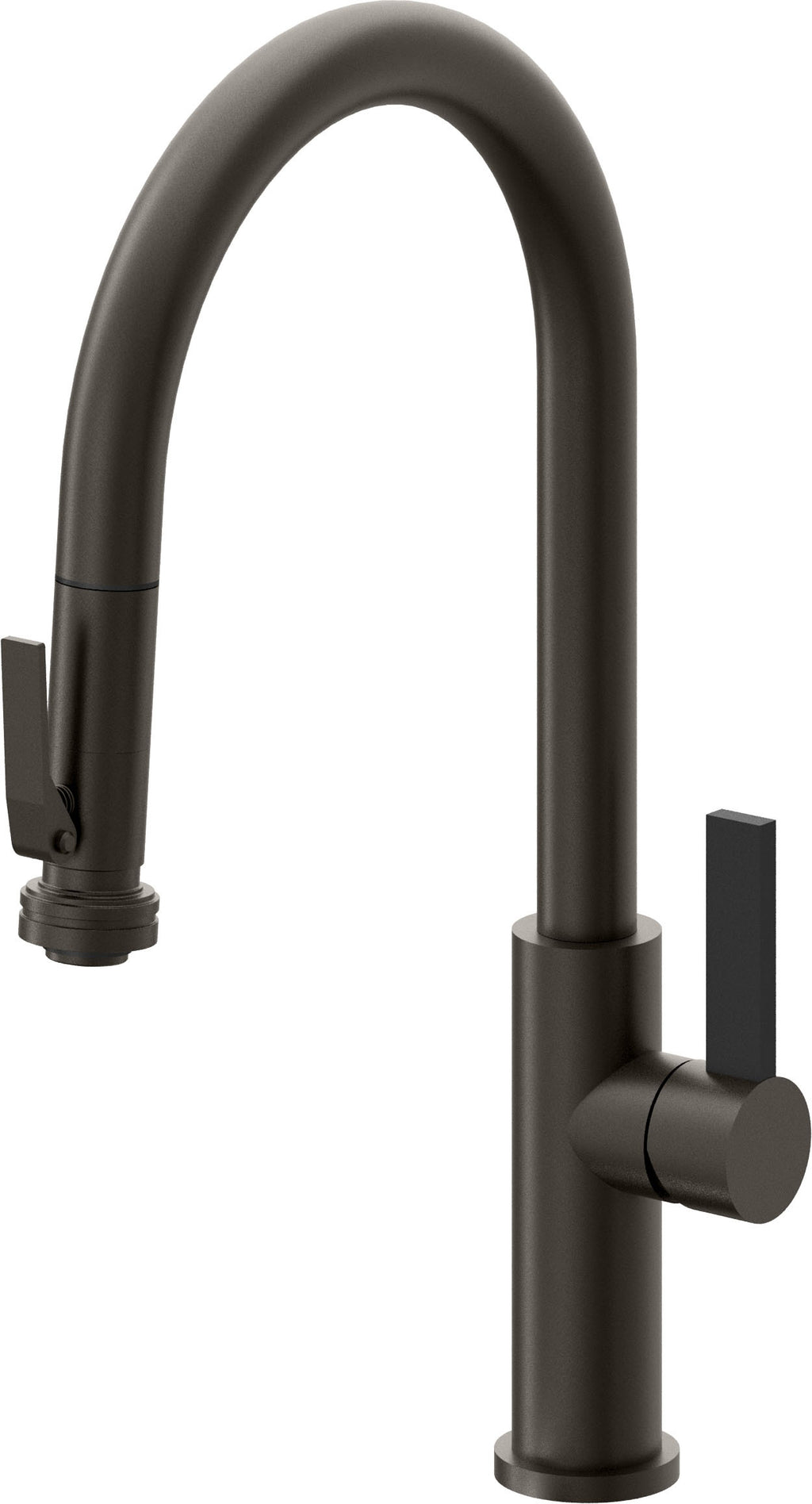 California Faucets Corsano Llave de Cocina Extraible Contemporanea con Rociador de Apretar - Pico Alto en Arco - Bronce Oscuro