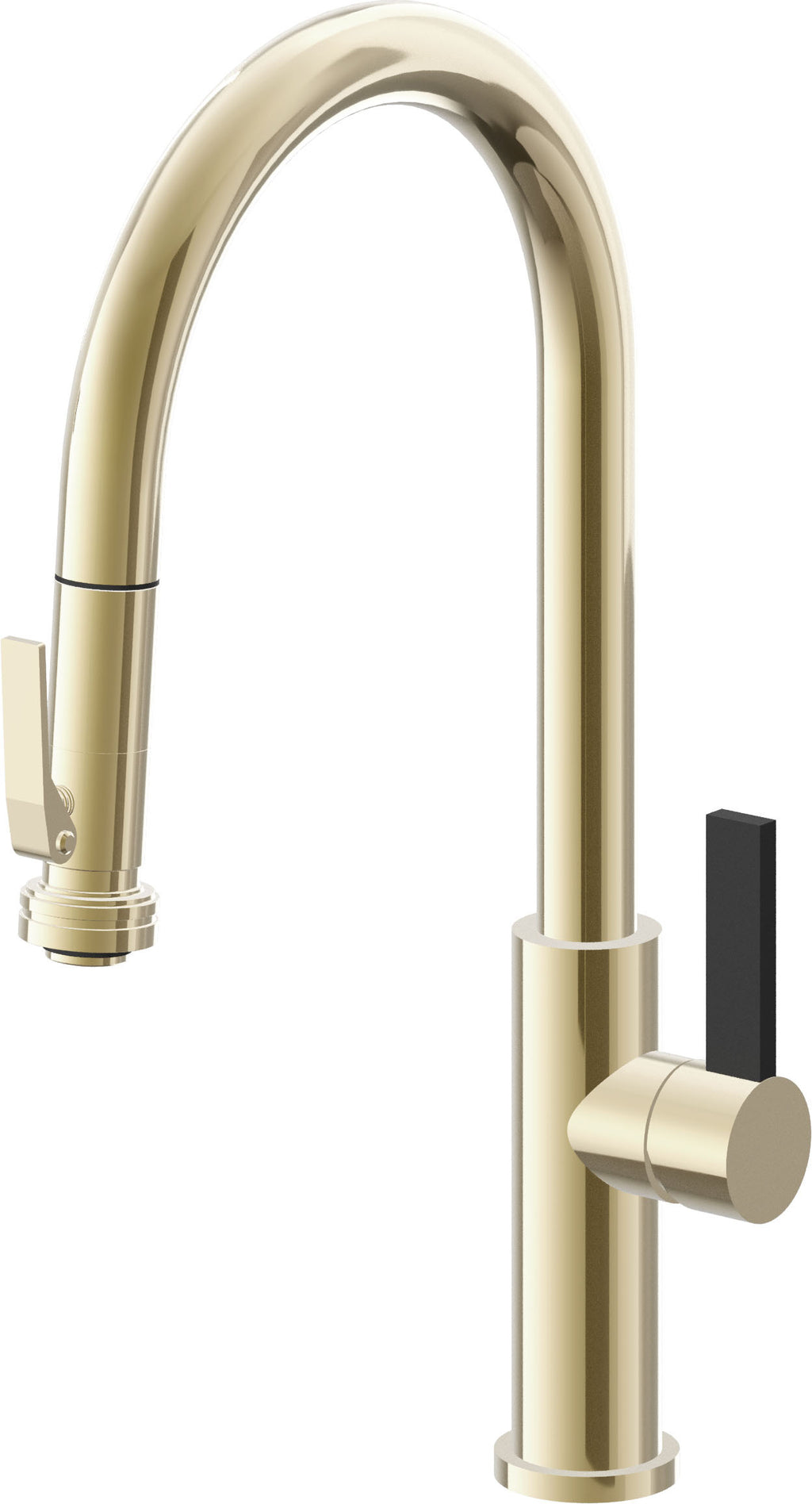California Faucets Corsano Llave de Cocina Extraible Contemporanea con Rociador de Apretar - Pico Alto en Arco - Latón Pulido