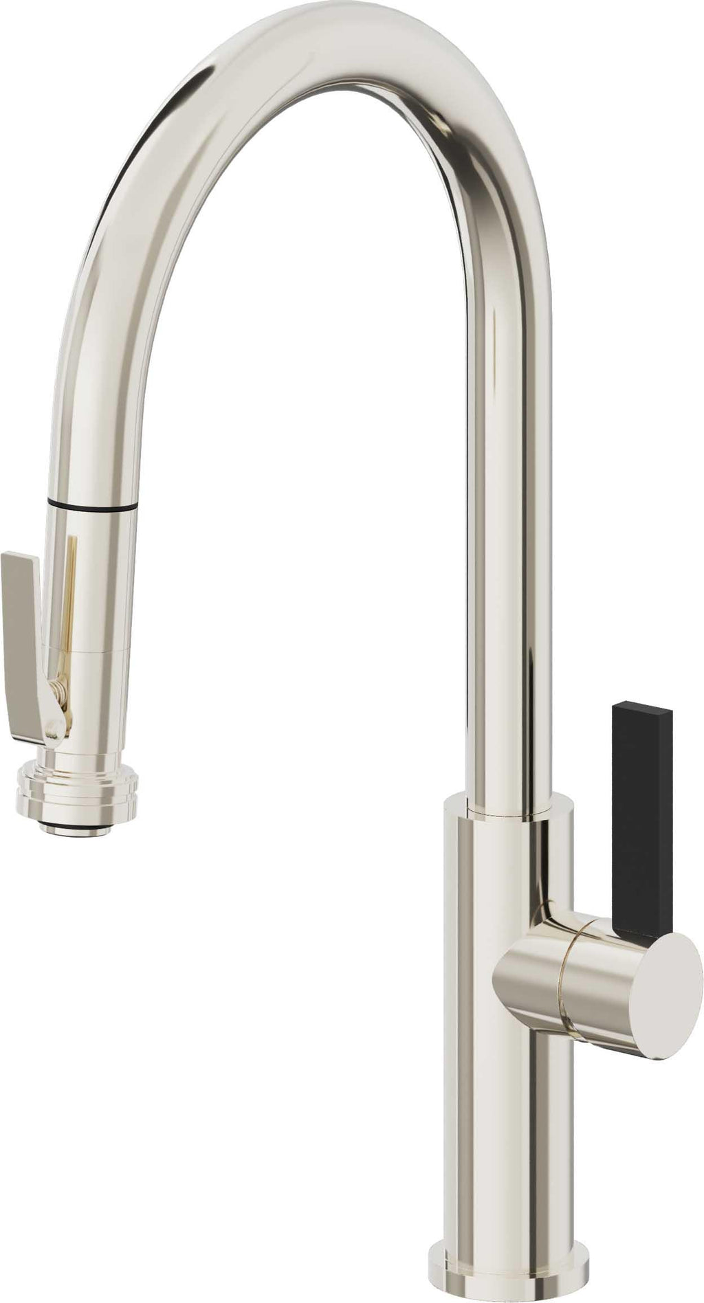 California Faucets Corsano Llave de Cocina Extraible Contemporanea con Rociador de Apretar - Pico Alto en Arco - Níquel Pulido