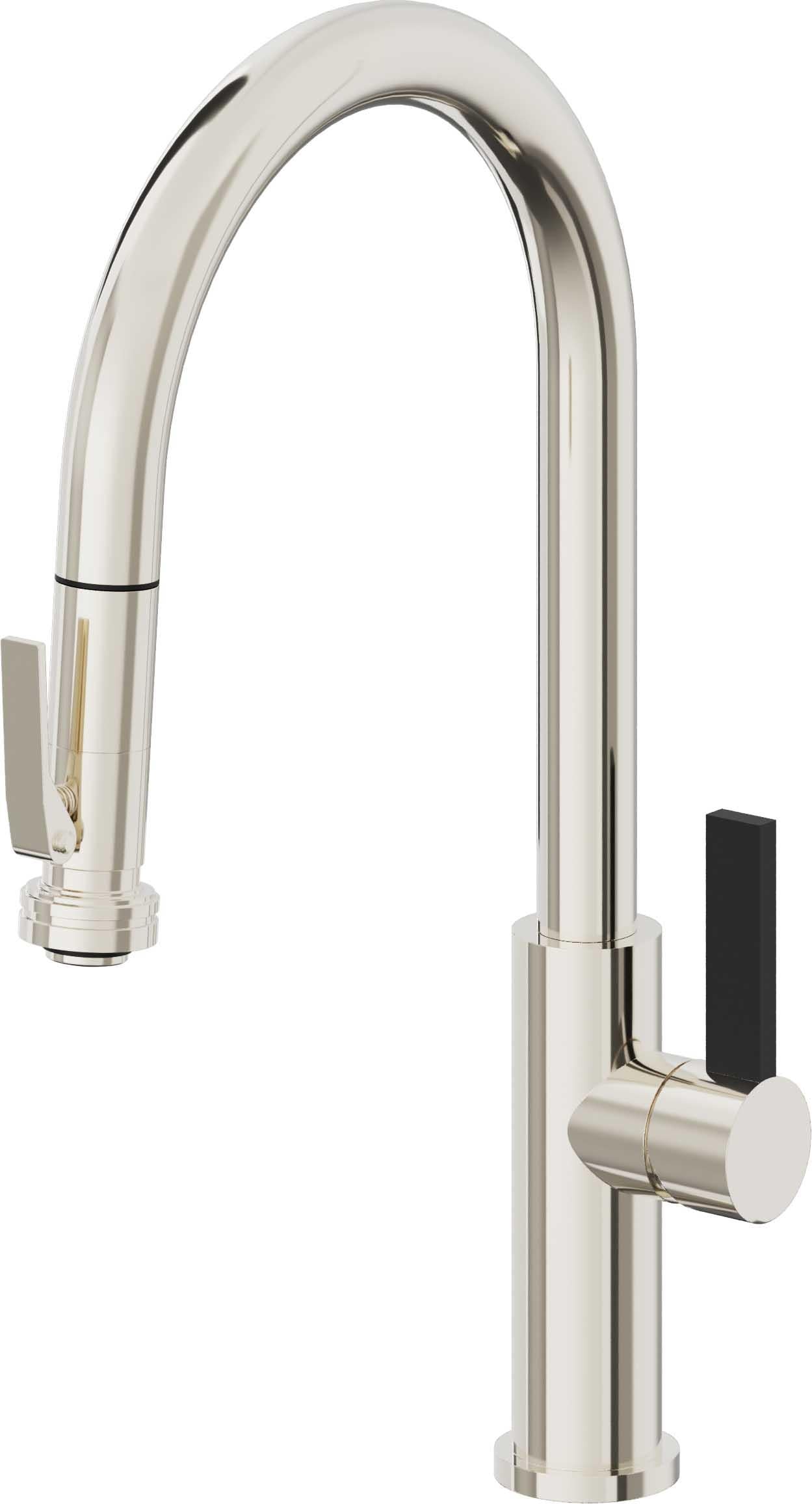 California Faucets Corsano Llave de Cocina Extraible Contemporanea con Rociador de Apretar - Pico Alto en Arco - Níquel Pulido