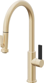 California Faucets Corsano Llave de Cocina Extraible Contemporanea con Rociador de Apretar - Pico Alto en Arco - Latón Satinado