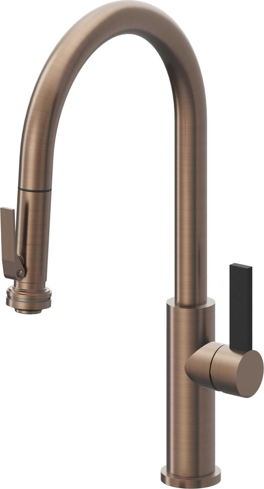 California Faucets Corsano Llave de Cocina Extraible Contemporanea con Rociador de Apretar - Pico Alto en Arco - Bronce Satinado