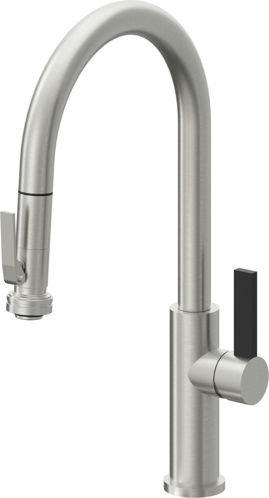 California Faucets Corsano Llave de Cocina Extraible Contemporanea con Rociador de Apretar - Pico Alto en Arco - Cromo Satinado