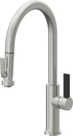 California Faucets Corsano Llave de Cocina Extraible Contemporanea con Rociador de Apretar - Pico Alto en Arco - Cromo Satinado