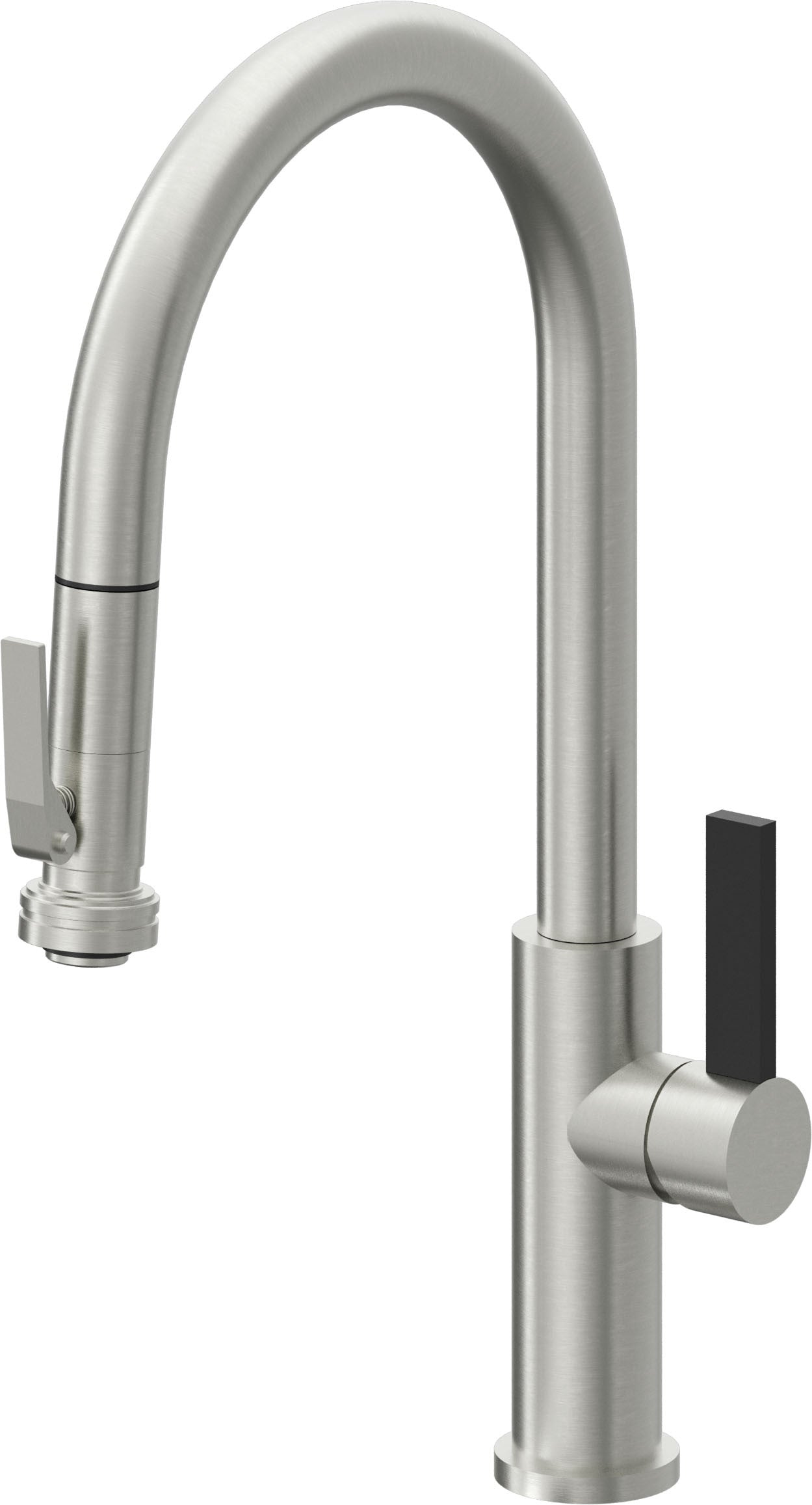 California Faucets Corsano Llave de Cocina Extraible Contemporanea con Rociador de Apretar - Pico Alto en Arco - Cromo Satinado