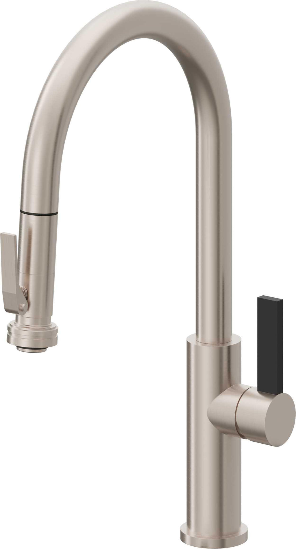 California Faucets Corsano Llave de Cocina Extraible Contemporanea con Rociador de Apretar - Pico Alto en Arco - Níquel Satinado