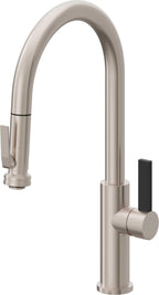 California Faucets Corsano Llave de Cocina Extraible Contemporanea con Rociador de Apretar - Pico Alto en Arco - Níquel Satinado