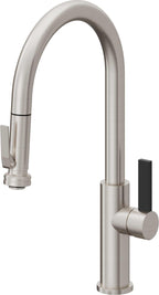 California Faucets Corsano Llave de Cocina Extraible Contemporanea con Rociador de Apretar - Pico Alto en Arco - Acero Inoxidable Ultra