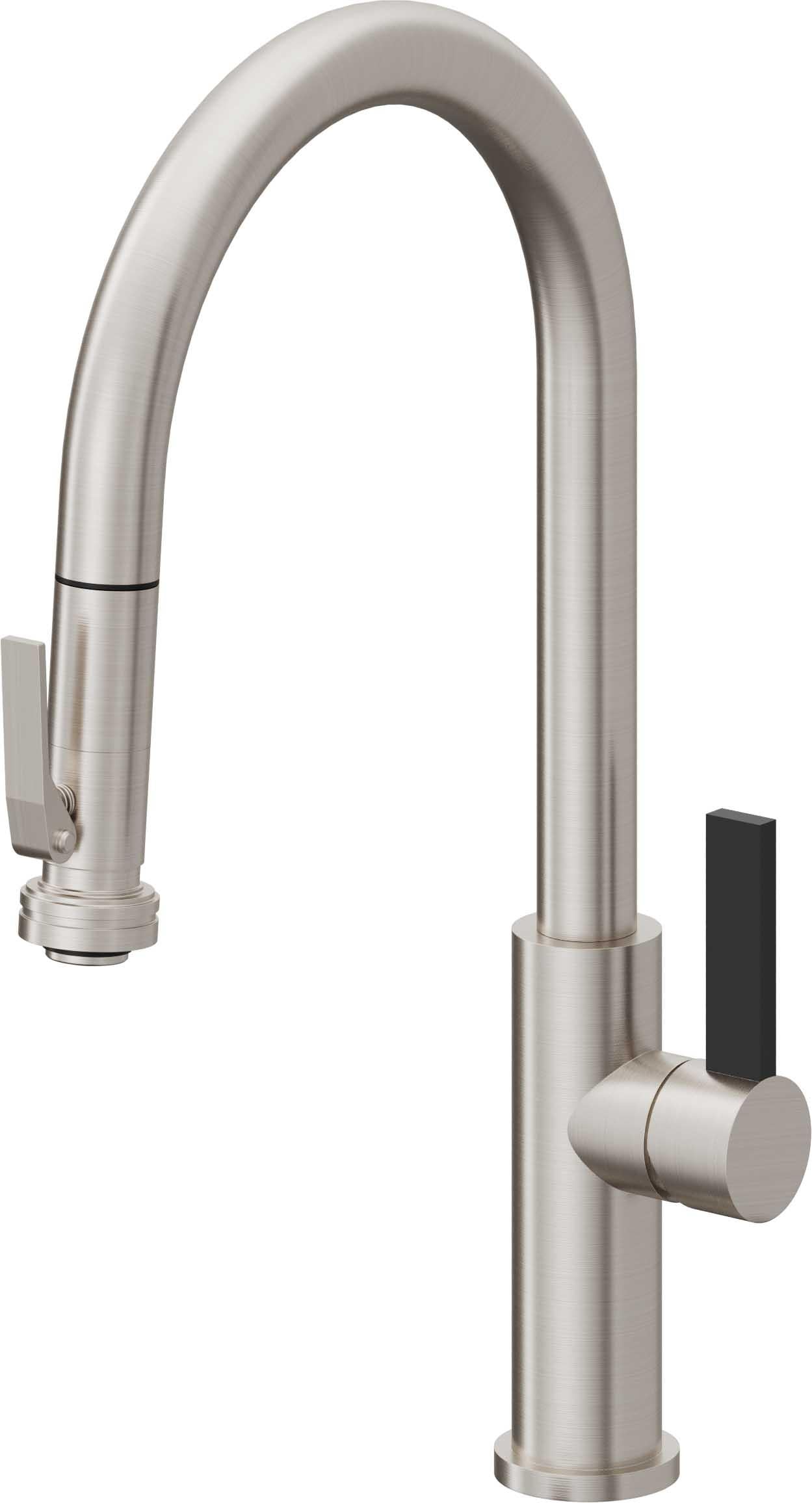 California Faucets Corsano Llave de Cocina Extraible Contemporanea con Rociador de Apretar - Pico Alto en Arco - Acero Inoxidable Ultra