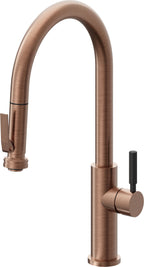 California Faucets Corsano Llave de Cocina Extraible Contemporanea con Rociador de Apretar - Pico Alto en Arco - Cobre Antiguo Mate