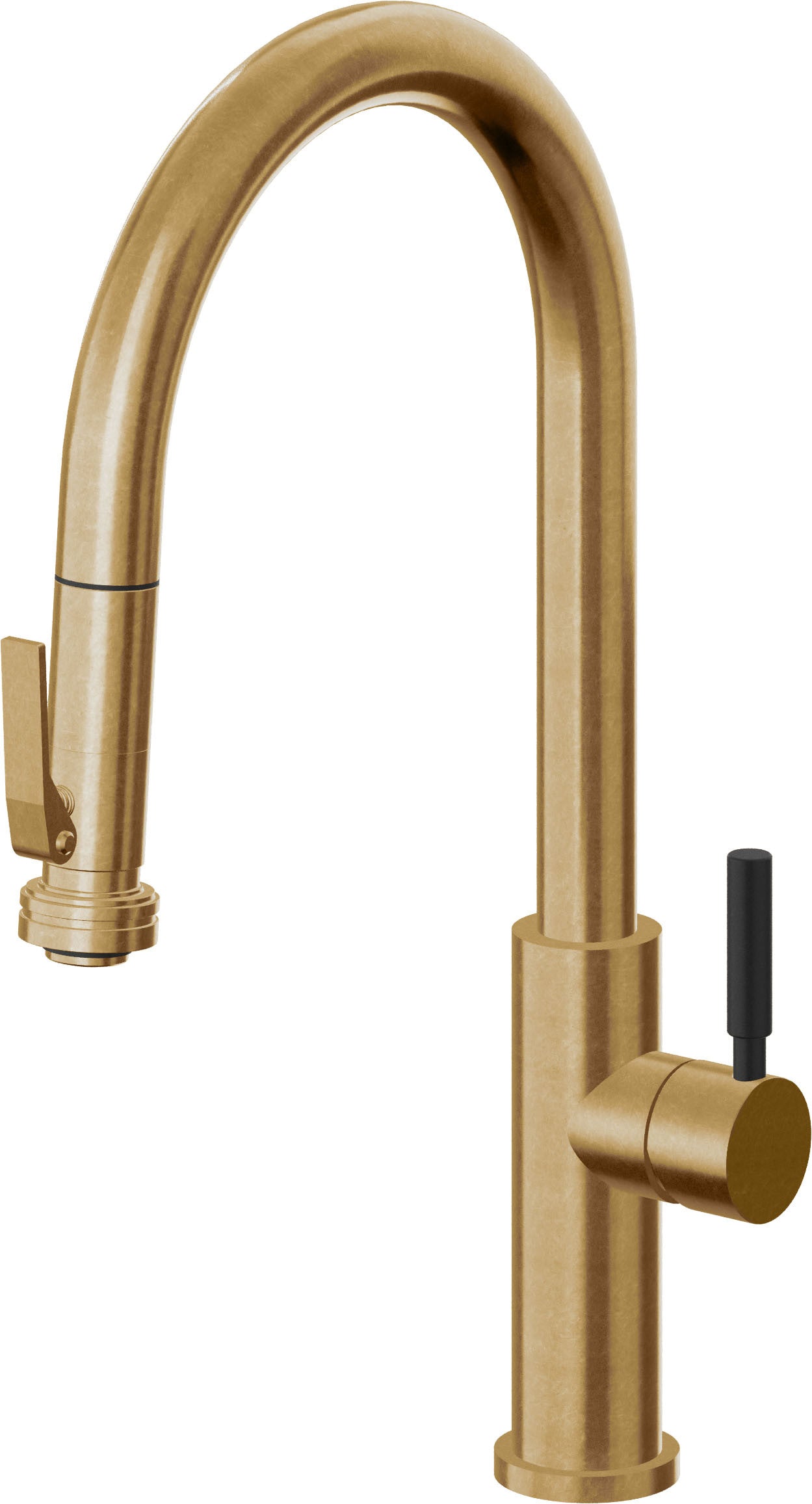 California Faucets Corsano Llave de Cocina Extraible Contemporanea con Rociador de Apretar - Pico Alto en Arco - Latón Bruñido