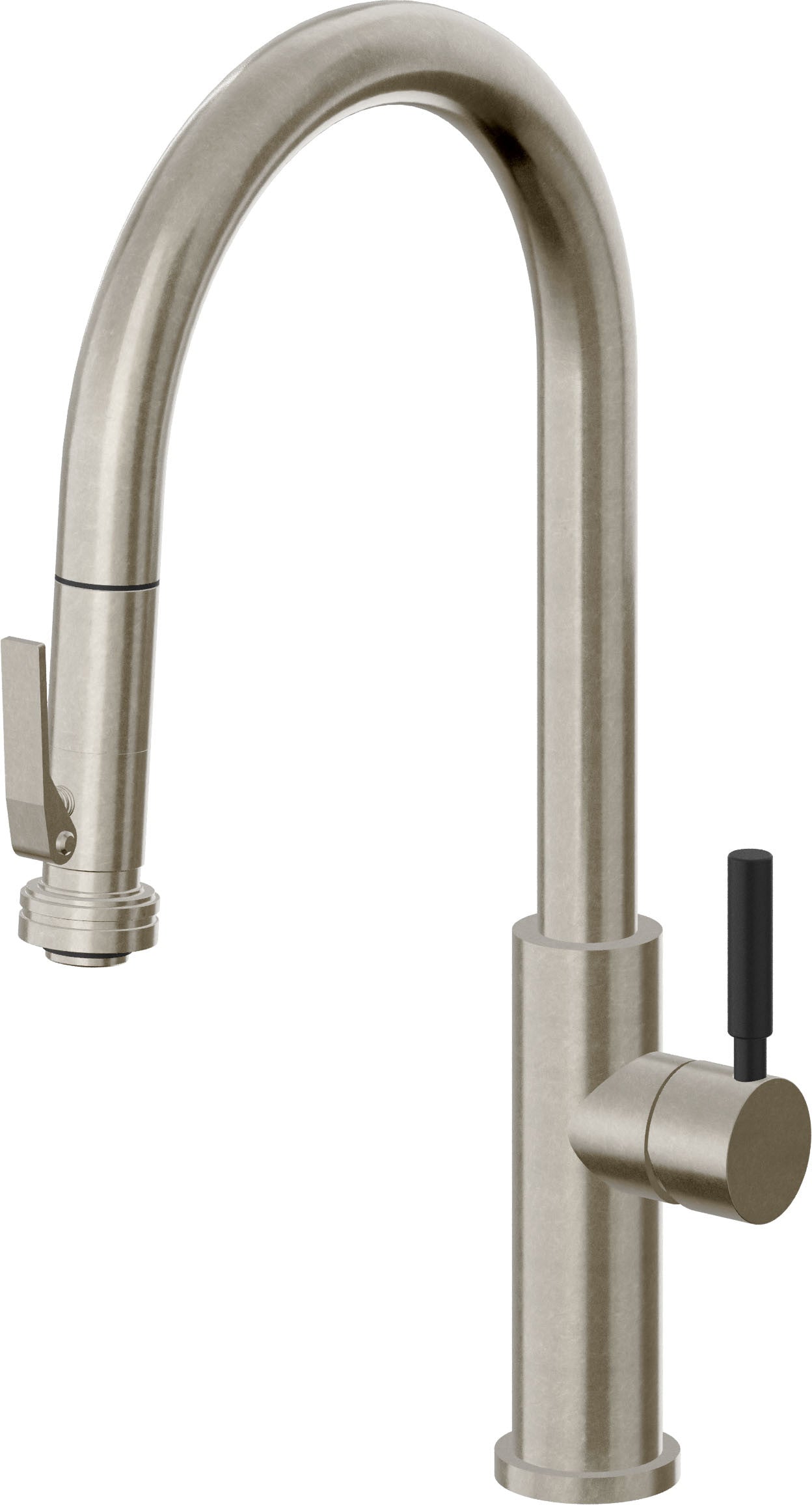 California Faucets Corsano Llave de Cocina Extraible Contemporanea con Rociador de Apretar - Pico Alto en Arco - Níquel Bruñido