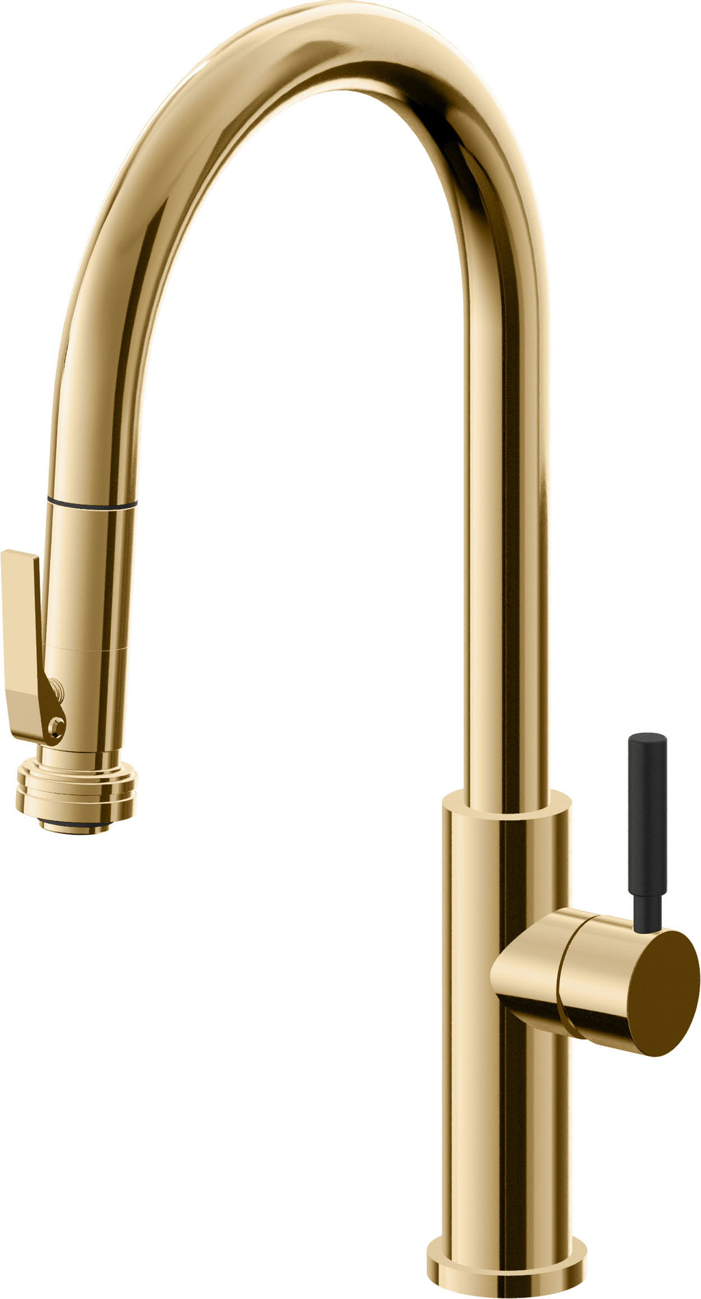 California Faucets Corsano Llave de Cocina Extraible Contemporanea con Rociador de Apretar - Pico Alto en Arco - Oro Francés