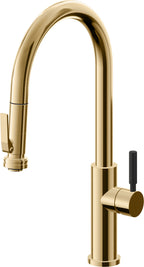 California Faucets Corsano Llave de Cocina Extraible Contemporanea con Rociador de Apretar - Pico Alto en Arco - Oro Francés
