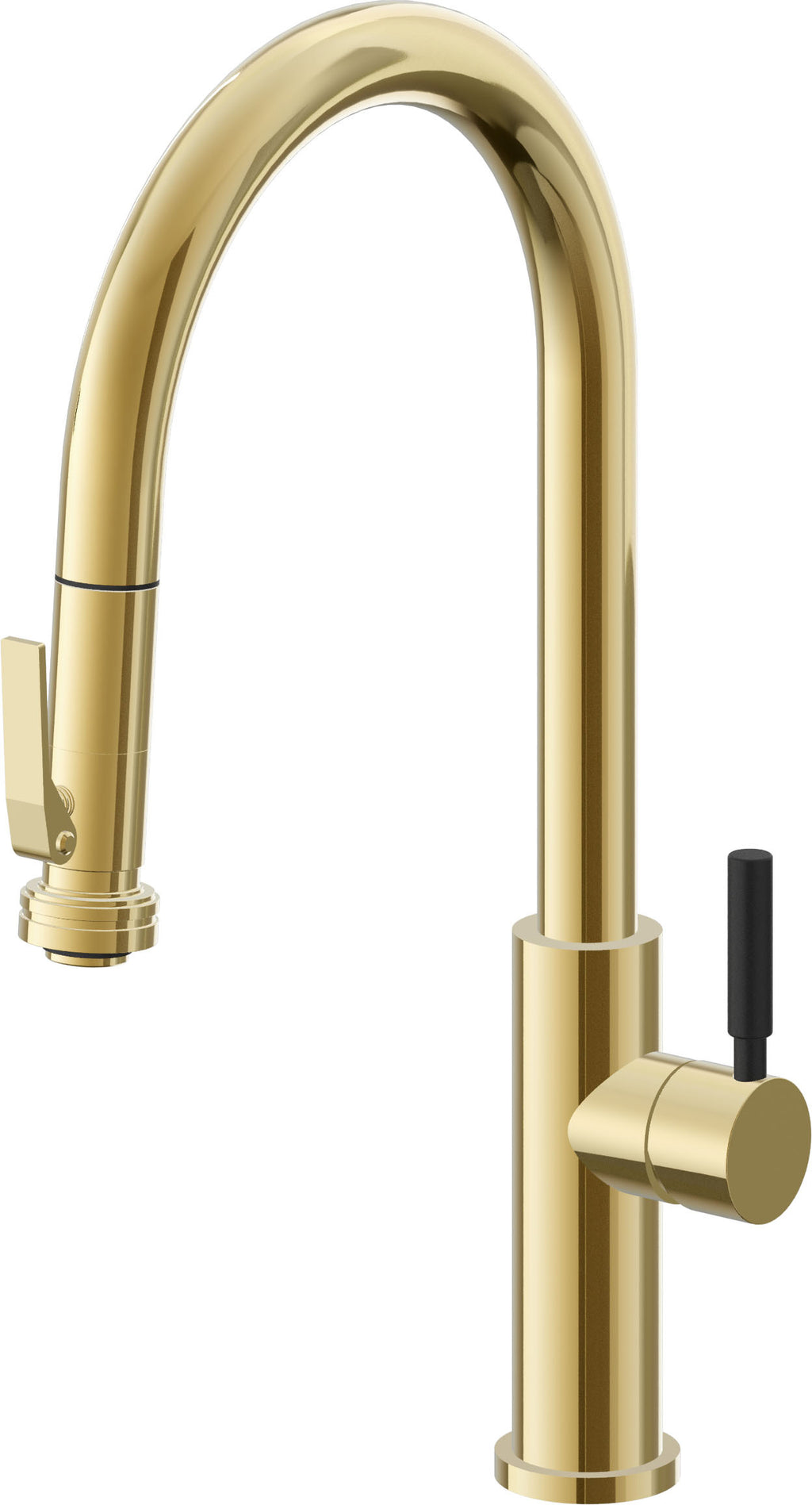 California Faucets Corsano Llave de Cocina Extraible Contemporanea con Rociador de Apretar - Pico Alto en Arco - Oro Pulido de por Vida